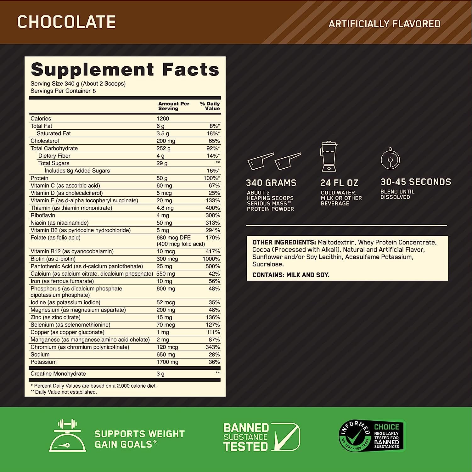 valeur nutritionnelle de la serious mass gainer 