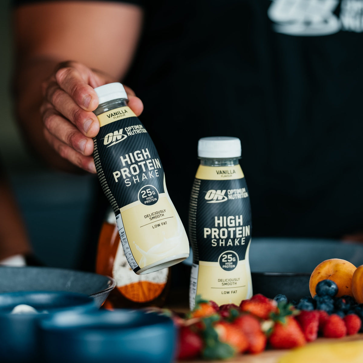 High Protein Shake Vanille au petit-déjeuner avec des fruits