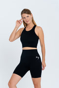 Gymwolves Women's Sports Shorts | Seamless Sports Shorts | Ribbed BLACK - Shakeproteine
