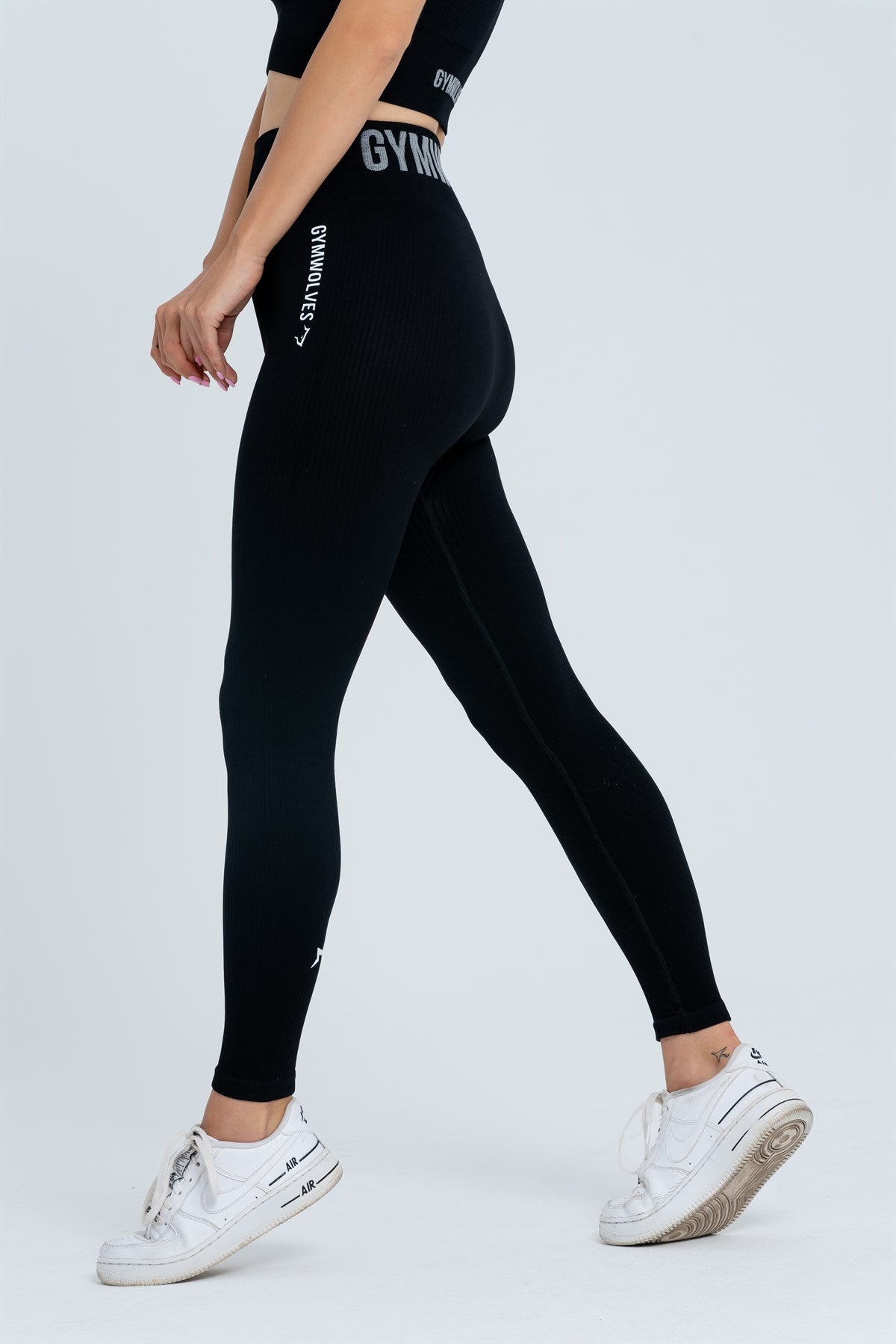 Gymwolves Seamless Sports Leggings | Thick Ribbed - Noir - Shakeproteine