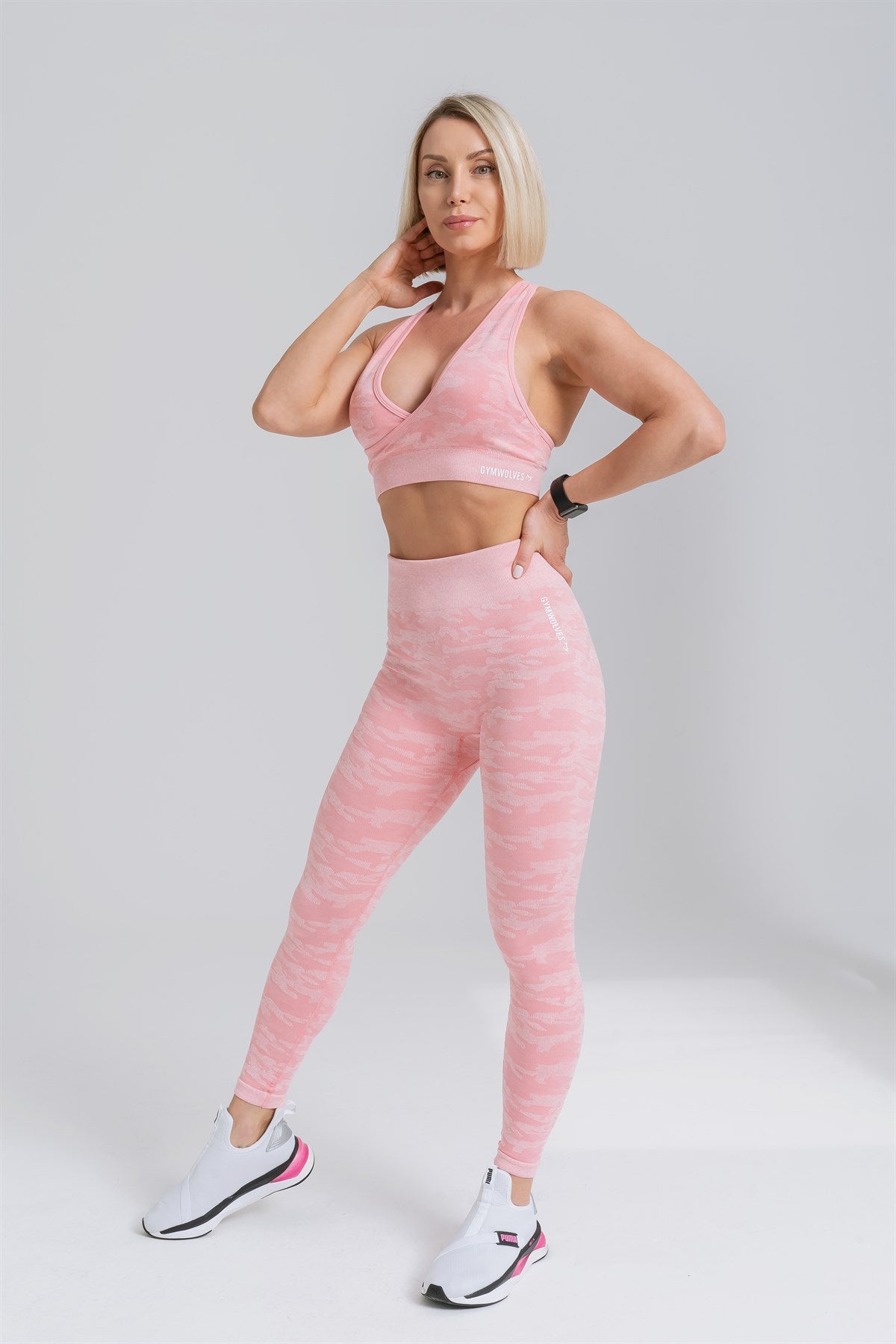 Gymwolves Women Seamles Sport Leggings Powder Pink  Camouflage Pattern  Action Series - Shakeproteine