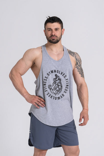 Gymwolves Man Sport Stringer Grey | Workout Tanktop | Wolf Series | Gris - Shakeproteine