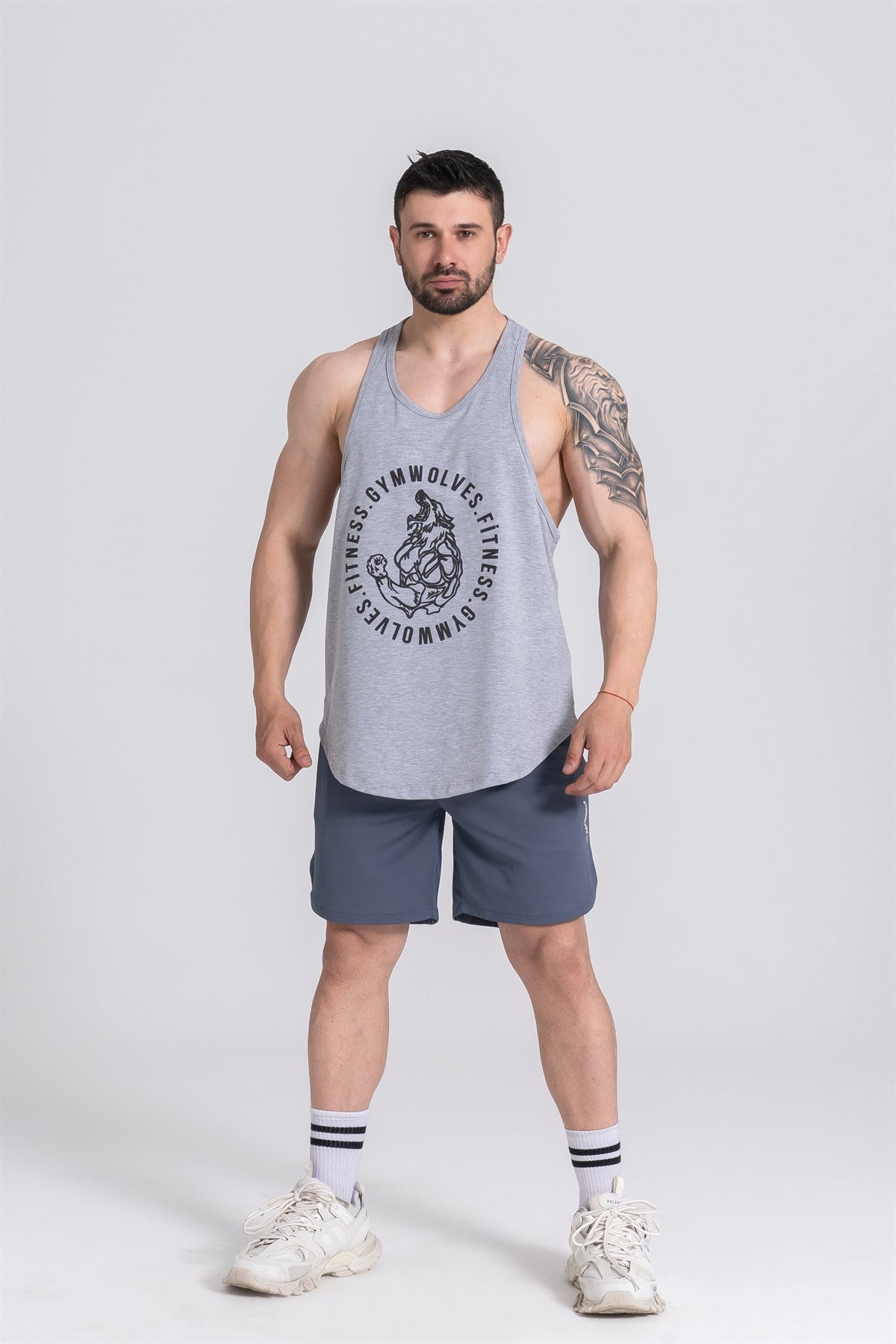 Gymwolves Man Sport Stringer Grey | Workout Tanktop | Wolf Series | Gris - Shakeproteine