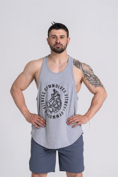 Gymwolves Man Sport Stringer Grey | Workout Tanktop | Wolf Series | Gris - Shakeproteine