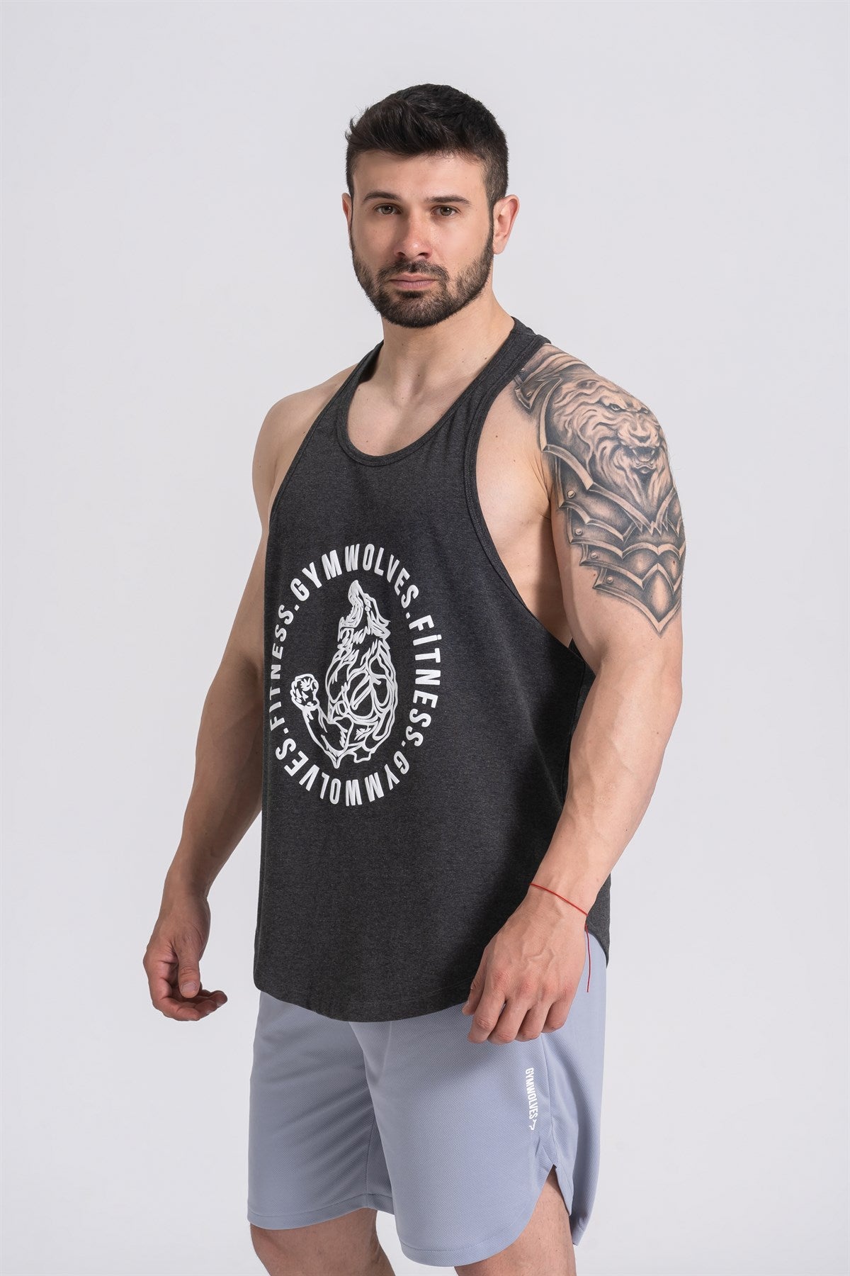 Gymwolves Man Sport Stringer Black Melange | Workout Tanktop | Wolf Series | - Shakeproteine