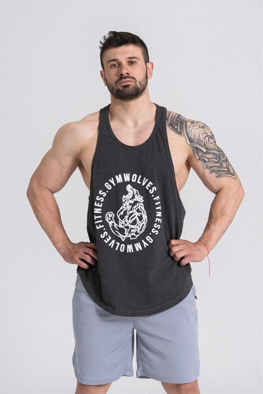Gymwolves Man Sport Stringer Black Melange | Workout Tanktop | Wolf Series | - Shakeproteine