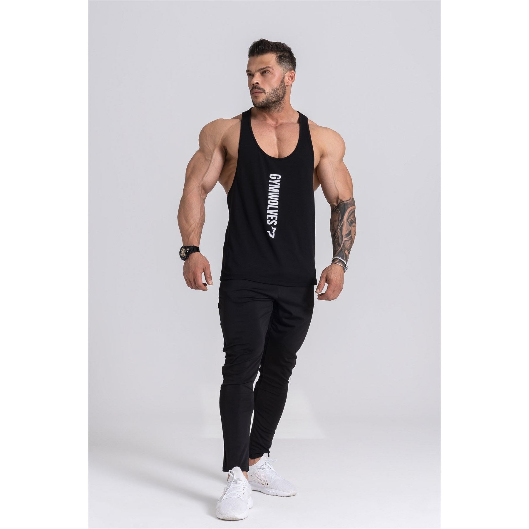 Gymwolves Man Sport Thin Hanger Stringer | Black | Workout Tanktop | Noir - Shakeproteine