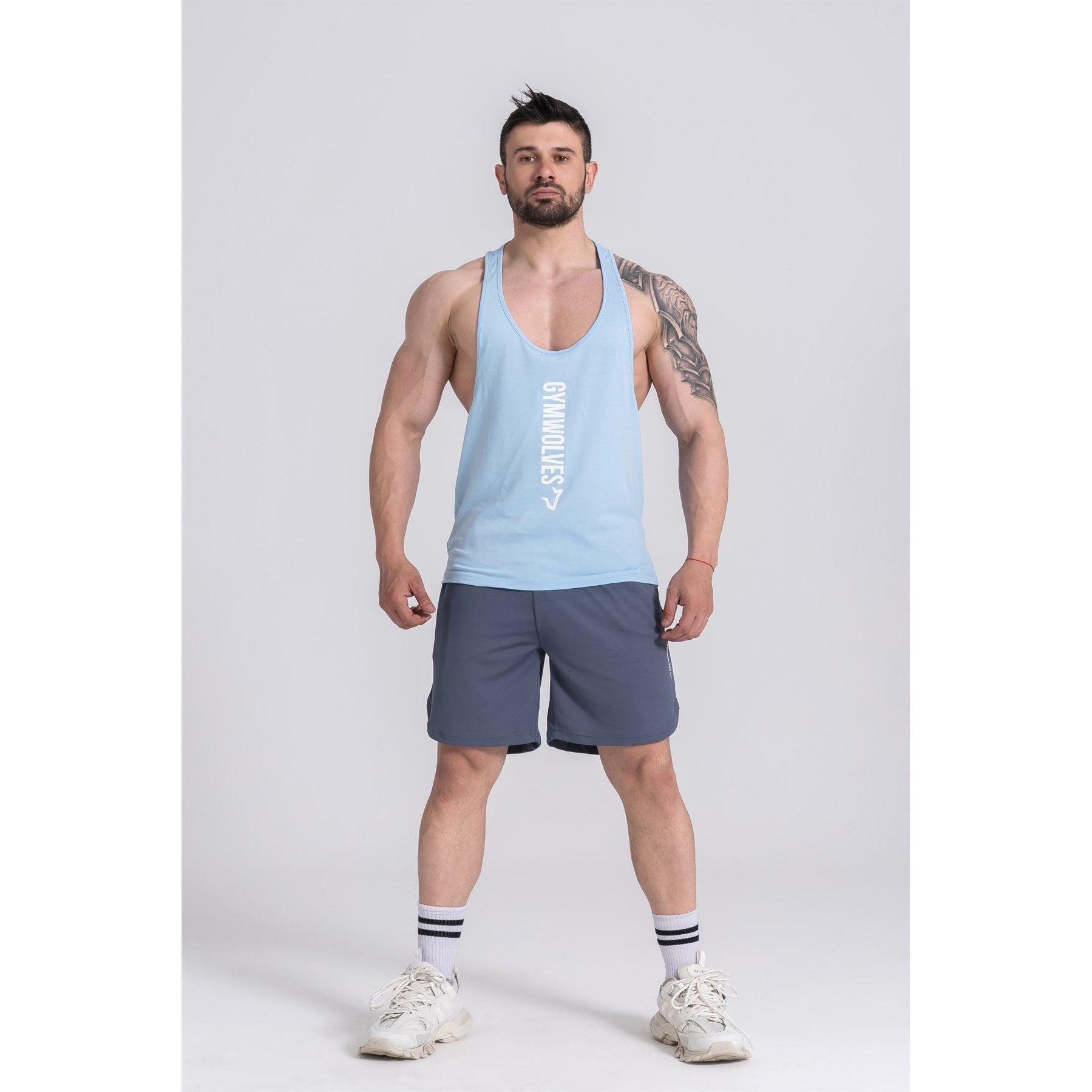 Gymwolves Man Thin Strapped Stringer Light Blue | Workout Tanktop - Shakeproteine