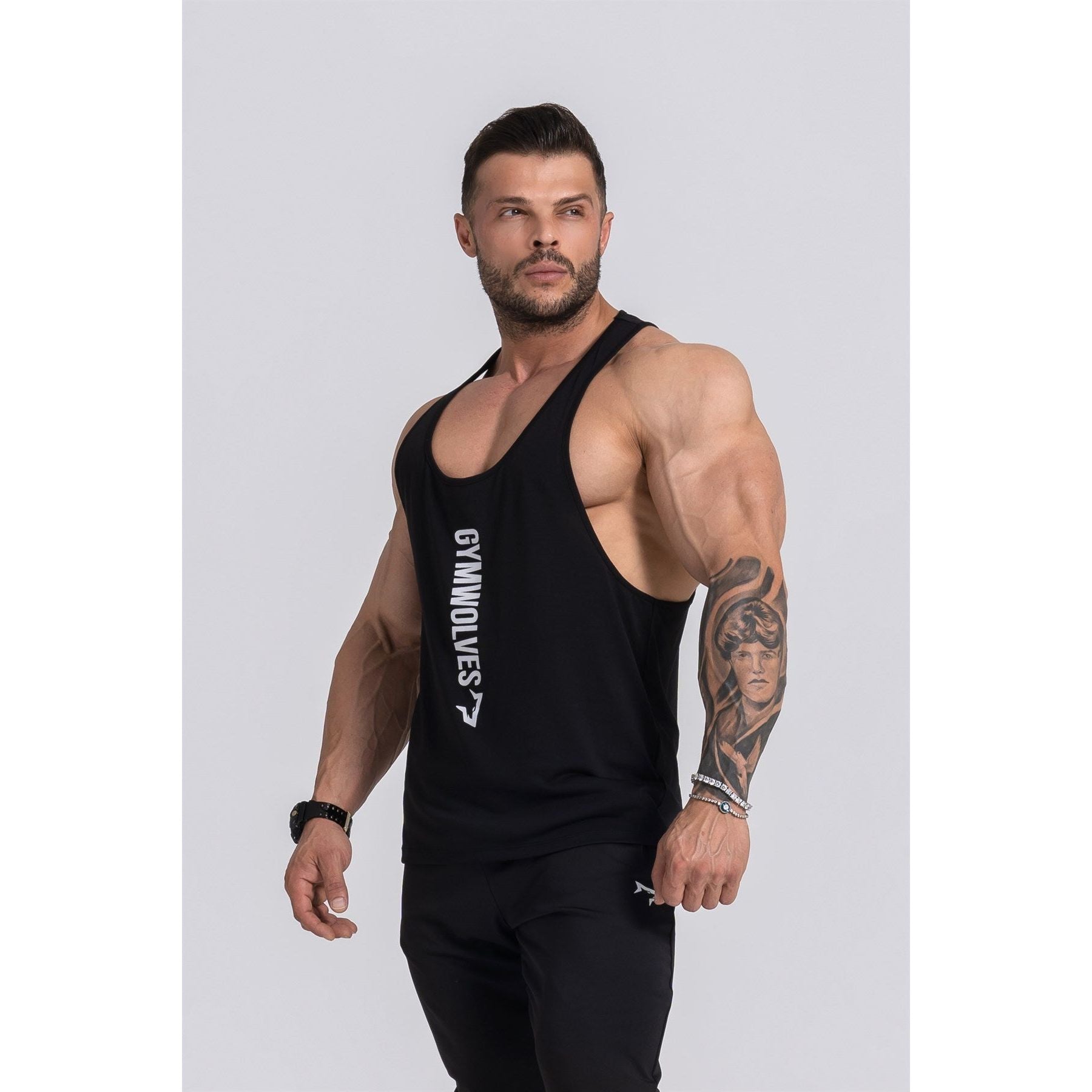 Gymwolves Man Sport Thin Hanger Stringer | Black | Workout Tanktop | Noir - Shakeproteine