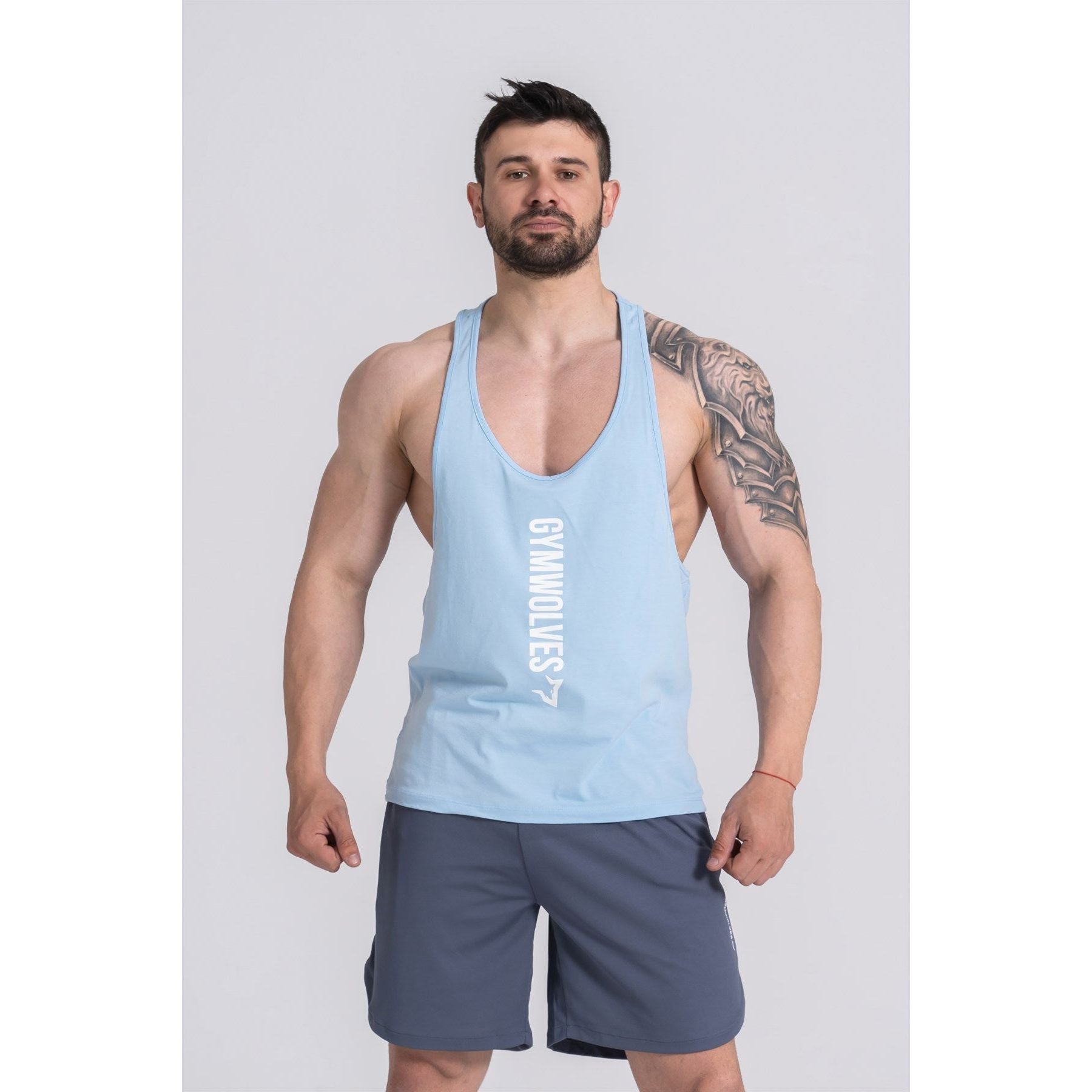 Gymwolves Man Thin Strapped Stringer Light Blue | Workout Tanktop - Shakeproteine