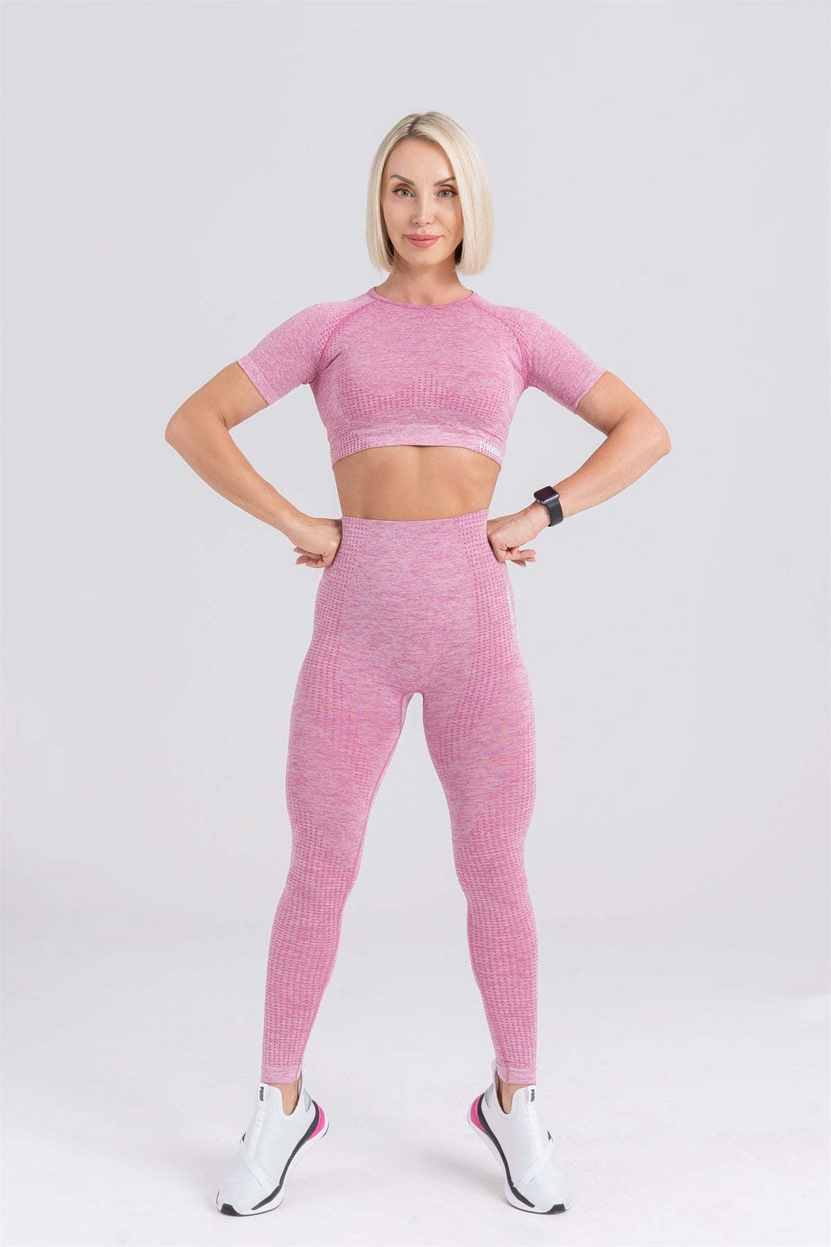 Haut de sport sans couture à manches courtes Gymwolves pour femmes, rose | Crop Tops | Série Activated - Shakeproteine