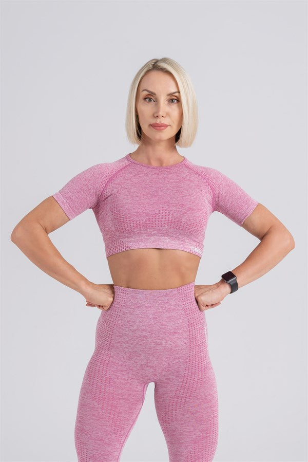 Haut de sport sans couture à manches courtes Gymwolves pour femmes, rose | Crop Tops | Série Activated - Shakeproteine