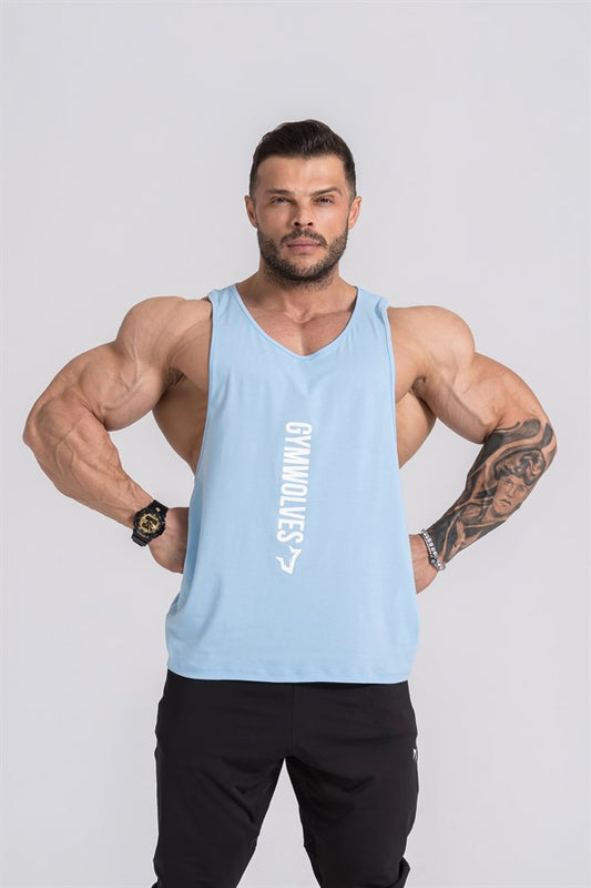 Gymwolves Man Sport Stringer | Light Blue | Workout Tanktop | Comfortable Series | - Shakeproteine