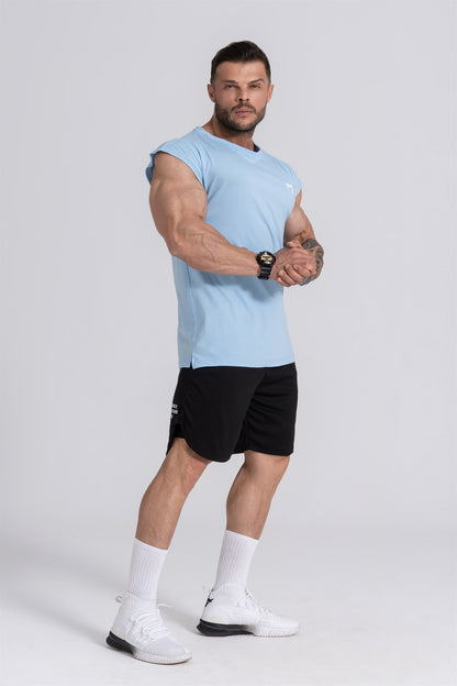 Gymwolves Man Sport T-Shirt Light Blue | Critical Sleeve Cut | Workout T-Shirt | - Shakeproteine