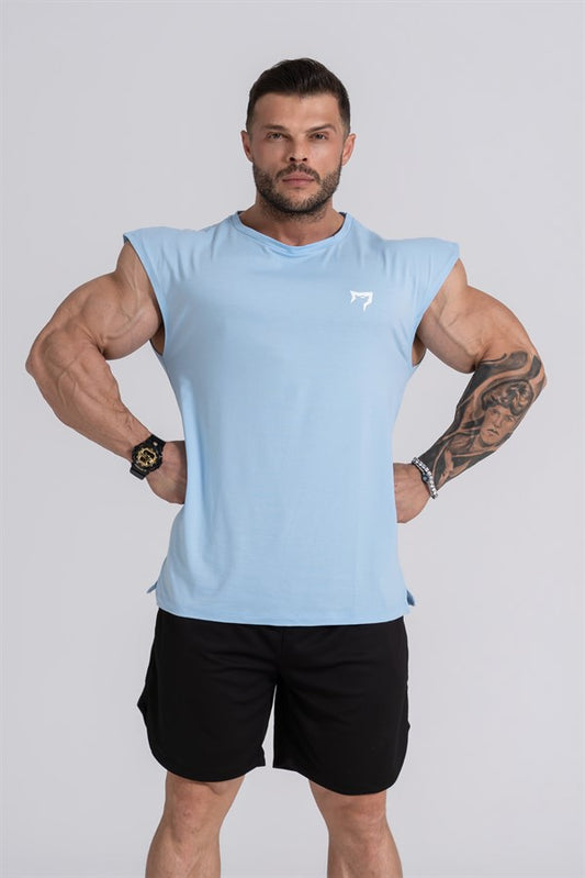 Gymwolves Man Sport T-Shirt Light Blue | Critical Sleeve Cut | Workout T-Shirt | - Shakeproteine