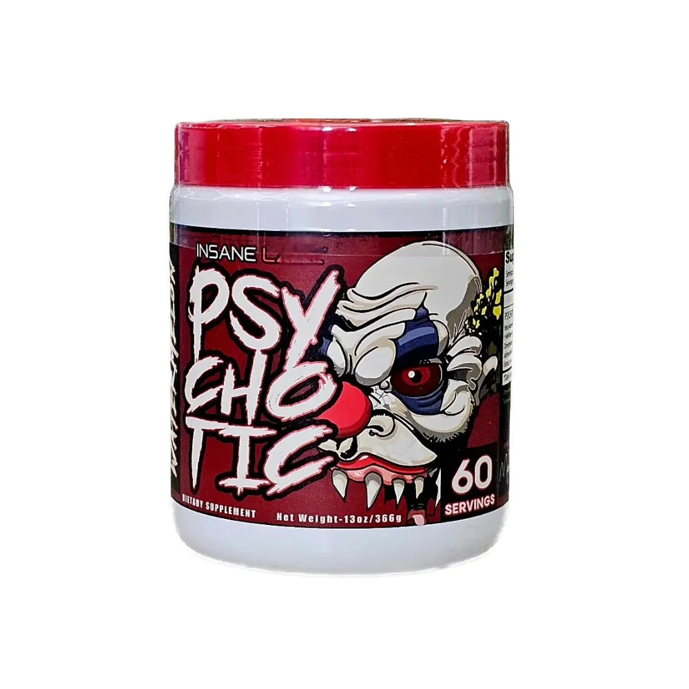 Psychotic Pré-Workout Insane Labz, 60 portions, pot blanc et couvercle rouge