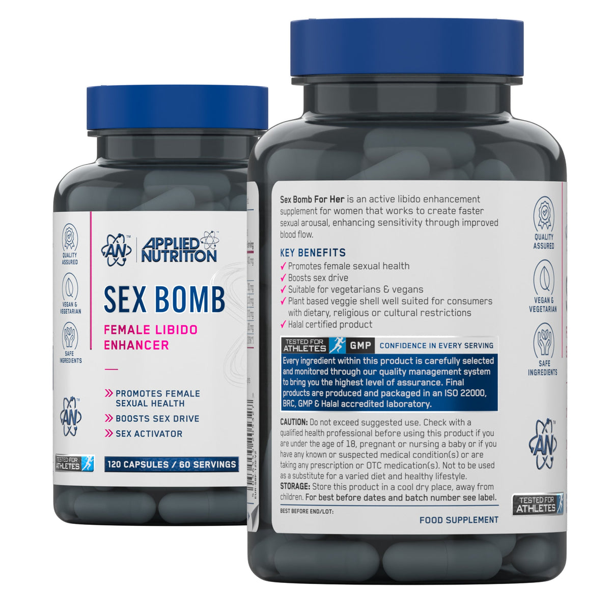 Sex Bomb For Her : face et dos du flacon, étiquette et précautions