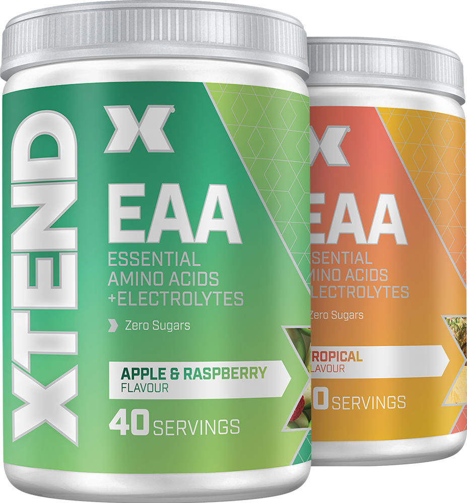 Pots Xtend EAA Apple & Raspberry et Tropical, acides aminés essentiels et électrolytes